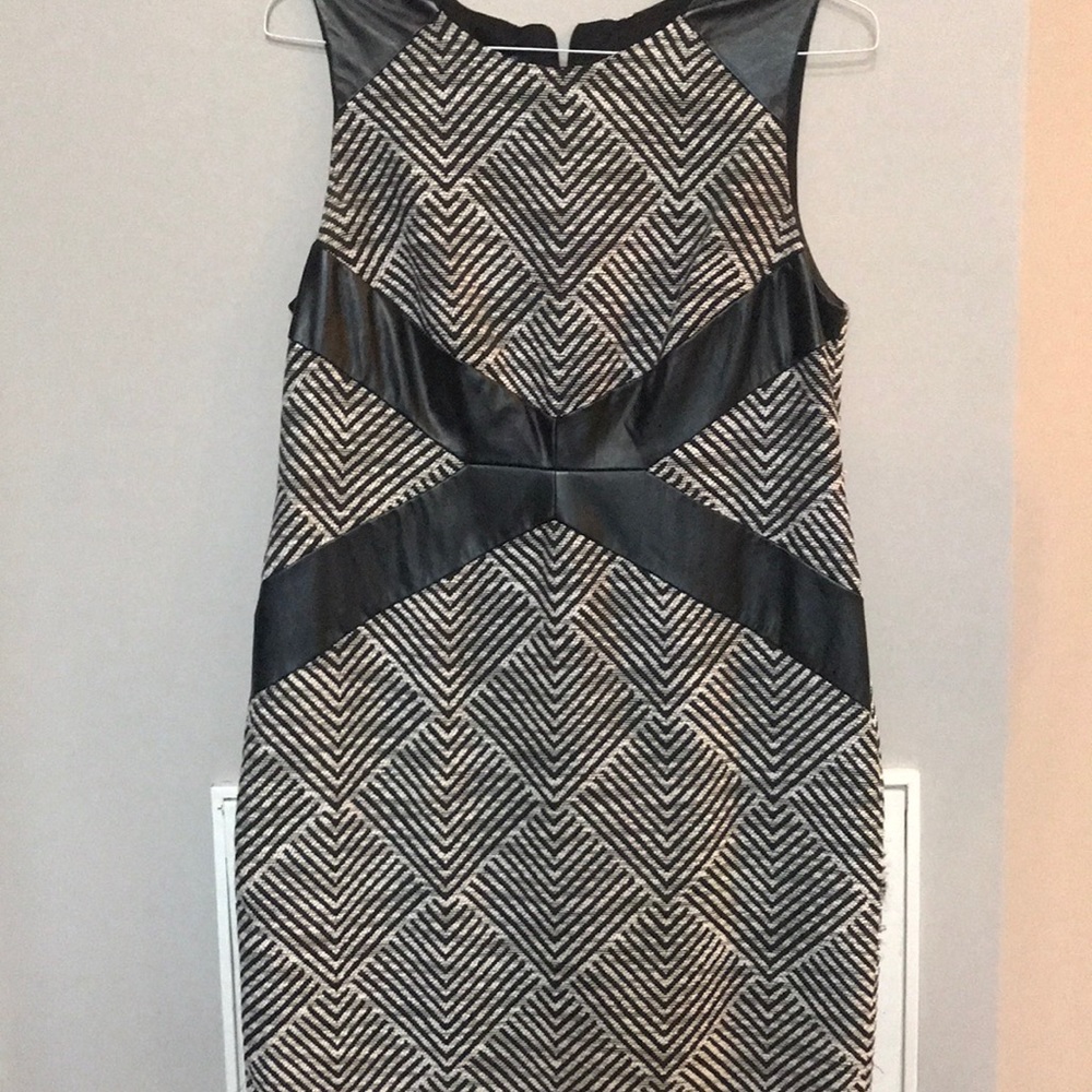Black and white dress with leather like detail